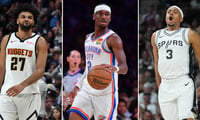 Photos of Jamal Murray (left), Shai Gilgeous-Alexander (middle), and Keldon Johnson via Imagn Images