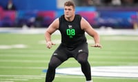 Mar 1, 2026; Indianapolis, IN, USA; Kentucky offensive lineman Joshua Braun (OLO8) during the NFL Scouting Combine at Lucas Oil Stadium. Mandatory Credit: Kirby Lee-Imagn Images