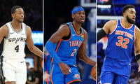 Photos of De'Aaron Fox (left), Shai Gilgeous-Alexander (middle), and Karl-Anthony Towns via Imagn Images