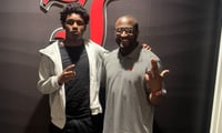 Chris Barclay + Louisville commit AJ Tillman on his May 29 visit. (credit: UL athletics, X: @AjTillmanJr_)
