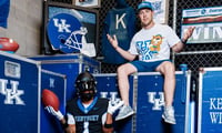 4-star safety Tristin Hughes with Kentucky head coach Will Stein, via UK Athletics
