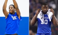 Photos of Justin McBride (left) and Julius Randle via UK Athletics, Imagn Images
