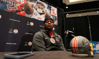 Ole Miss defensive lineman Will Echoles listens to questions during the CFP and Fiesta Bowl Media Day at the JW Marriott