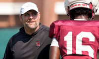 Aug. 7, 2026; Tuscaloosa, AL, USA; Defensive coordinator Kane Wommack gives some directions to defensive back Jorden Edmonds