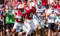 Nebraska football WR Jacory Barney Jr. (2) and TE Luke Lindenmeyer vs. Ohio