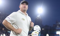 Sep 3, 2026; Atlanta, Georgia, USA; Georgia Tech Yellow Jackets head coach Brent Key takes the field at Bobby Dodd Stadium at Hyundai Field. Mandatory Credit: Brett Davis-Imagn Images