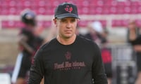 Texas Tech offensive coordinator Mack Leftwich walks the field before a Big 12 Conferencd football game, Friday, Sept. 18 2026,