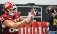 Indiana's Andrew Barker (85) during Indiana University's football camp practice on Wednesday, Aug. 19, 2026.