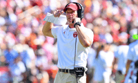 Oct 10, 2026; Dallas, Texas, USA; Oklahoma Sooners head coach Brent Venables looks on during the game between the Sooners and the Longhorns at Cotton Bowl. Mandatory Credit: Jerome Miron-Imagn Images