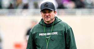 Michigan State's head coach Jonathan Smith walks to the sideline during the Spring Showcase on Saturday, April 20, 2024, at Spartan Stadium in East Lansing - Nick King, USA TODAY Sports