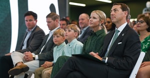 Michigan State Univeristy Athletic Director J Batt, right, listens to MSU basketball coach Tom Izzo, Wednesday, June 4, 2025, before being introduced to the Spartan community. - Matthew Dae Smith, USA TODAY Sports