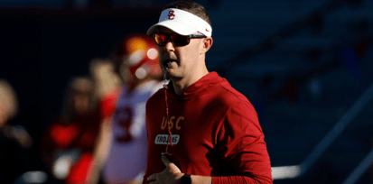 Head coach Lincoln Riley of the USC Trojans watches warm ups before the game against the Arizona Wildcats at Arizona Stadium on October 29, 2022 in Tucson, Arizona. (Photo by Chris Coduto/Getty Images)
