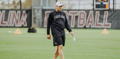 South Carolina head coach Shane Beamer walks the field during a spring practice in 2024 (Photo Credit: Jackson Randall | GamecockCentral.com)