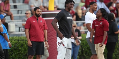 Four-star EDGE Jared Smith on the sideline at South Carolina's spring game (Photo: CJ Driggers | GamecockCentral.com)