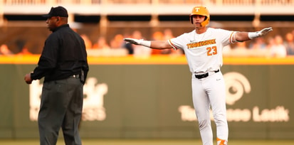 Dean Curley celebrates after hitting a double. Credit: UT Athletics