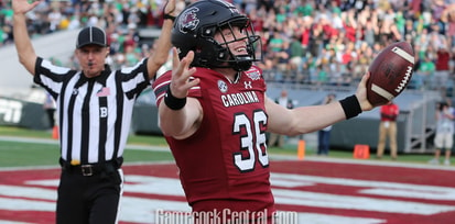 Hunter Rogers celebrates a Gamecocks touchdown against Notre Dame in the Gator Bowl (Photo: CJ Driggers | GamecockCentral.com)