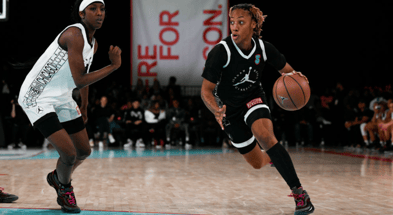 Aaliyah Gayles of Las Vegas, NV dribbles the ball during the Jordan Brand Classic girls game at Hope Student Athletic Center on April 15, 2022 in Chicago, IL.