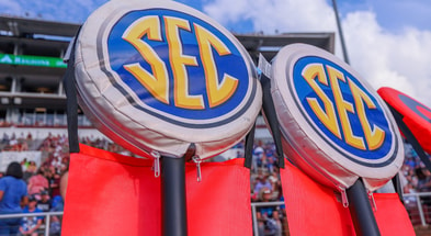 SEC logos on the chains before the game between the Mississippi State Bulldogs and the Memphis Tigers on September 3, 2022 at Davis Wade Stadium in Starkville, MS.