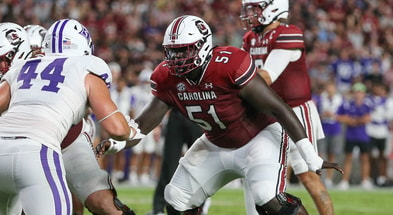 South Carolina offensive tackle Tree Babalade in his first action against Furman