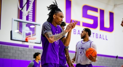 LSU Tigers guard Cam Hayes (1) tries to make a move against