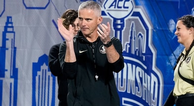 Florida State coach Mike Norvell celebrates the ACC Championship