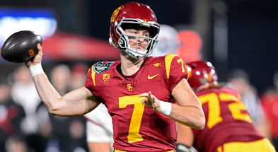 USC Trojans quarterback Miller Moss (7) throws a pass against the Louisville Cardinals during the first half at Petco Park