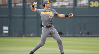 Tennessee freshman shortstop Dean Curley fires an out to first base during a 7-6 loss at Alabama on March 17. Credit: Alabama Athletics