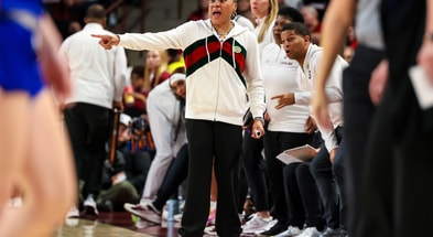 South Carolina Gamecocks head coach Dawn Staley directs her team against the Presbyterian Blue Hose in the first half at Colonial Life Arena. Credit Jeff Blake-USA TODAY Sports
