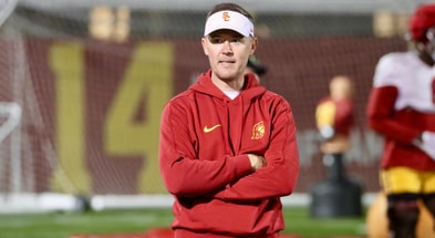 USC head coach Lincoln Riley watches a practice with the Trojans