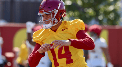 USC quarterback Jayden Maiava warms up before a spring ball practice with the Trojans