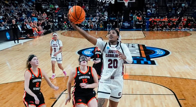 South Carolina Gamecocks forward Sania Feagin (20) shoots a layup against the Oregon State Beavers during the second half in the finals of the Albany Regional of the 2024 NCAA Tournament at MVP Arena. Mandatory Credit: Gregory Fisher-USA TODAY Sports