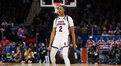 South Carolina Gamecocks forward Ashlyn Watkins (2) reacts in the fourth quarter against the NC State Wolfpack in the semifinals of the Final Four of the womens 2024 NCAA Tournament at Rocket Mortgage FieldHouse. Mandatory Credit: Kirby Lee-USA TODAY Sports