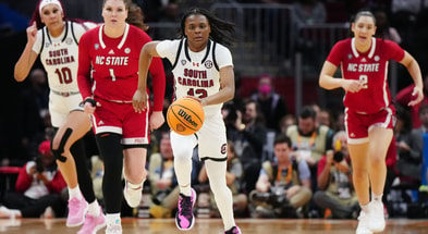 South Carolina Gamecocks guard MiLaysia Fulwiley (12) controls the ball against the NC State Wolfpack in the third quarter in the semifinals of the Final Four of the womens 2024 NCAA Tournament at Rocket Mortgage FieldHouse. Mandatory Credit: Kirby Lee-USA TODAY Sports