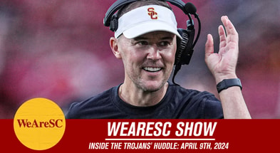 Article feature image for the April 9, 2024 edition of Inside the Trojans Huddle podcast, covering all recent events in USC athletics.