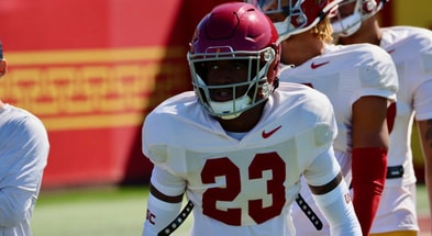 USC defensive back Tre'Quon Fegans participates in a spring ball practice with the Trojans