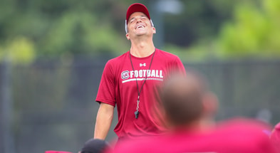South Carolina head football coach Shane Beamer laughs during spring practice (Photo Credit: Katie Dugan | GamecockCentral.com)