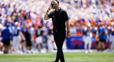 Florida Gators head coach Billy Napier walks during the first half at the Orange and Blue spring football game at Steve Spurrier Field at Ben Hill Griffin Stadium in Gainesville, FL on Saturday, April 13, 2024. [Matt Pendleton/Gainesville Sun]