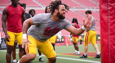 USC defensive end Nate Clifton warms up ahead of the 2024 spring game for the Trojans