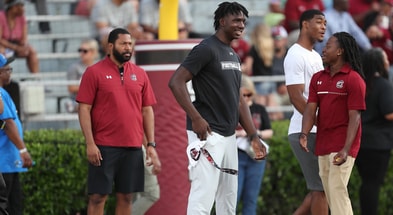 Four-star EDGE Jared Smith on the sideline at South Carolina's spring game (Photo: CJ Driggers | GamecockCentral.com)