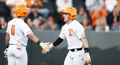 Cannon Peebles and Dylan Dreiling celebrate after another Tennessee run against Western Carolina. Credit: UT Athletics
