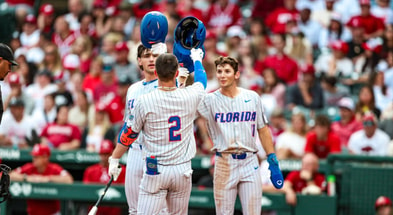 Ty Evans homers for the Florida Gators in a win over Arkansas (UAA Communications)