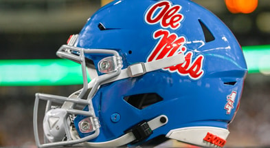 COLLEGE STATION, TX - OCTOBER 29: An Ole Miss helmet awaits the next series during the football game between the Ole Miss Rebels and Texas A&amp;M Aggies at Kyle Field on October 29, 2022 in College Station, Texas. (Photo by Ken Murray/Icon Sportswire)