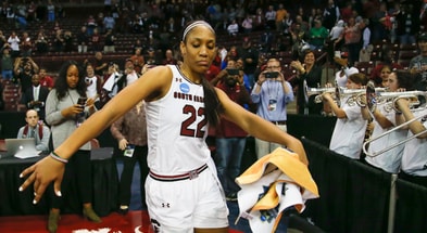A'ja Wilson dances after her final game at Colonial Life Arena in 2018 (Photo by Chris Gillespie)