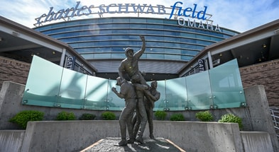 Untitled desJun 14, 2024; Omaha, NE, USA; The Road to Omaha statue outside the stadium before the College World Series at Charles Schwab Filed Omaha. Mandatory Credit: Steven Branscombe-USA TODAY Sportsign (60)