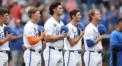 Florida Gators stand for the National Anthem (UAA Communications / John Paternoster)