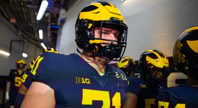 Michigan Wolverines offensive lineman Evan Link (71) against the Washington Huskies during the 2024 College Football Playoff national championship game at NRG Stadium. Mandatory Credit: Mark J. Rebilas-USA TODAY Sports