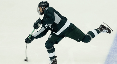 Michigan St. defenseman Artyom Levshunov (5) takes a slapshot during the second period of the match against Wisconsin on Saturday March 2, 2024 at the Kohl Center in Madison, Wis - Jovanny Hernandez, USA TODAY Sports