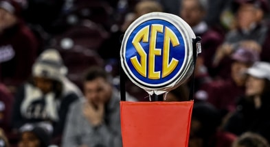 SEC logo on a first down marker
