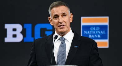 Big Ten commissioner Tony Petitti speaks to the media during Big 10 football media days at Lucas Oil Stadium. Mandatory Credit: Robert Goddin-USA TODAY Sports