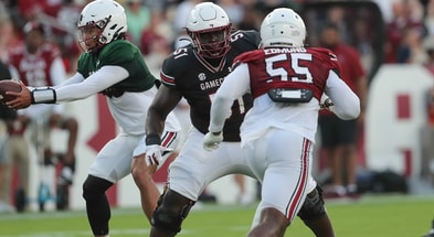 Tree Babalade and Gilber Edmond take a rep in South Carolina's 2024 spring game (Photo: CJ Driggers | GamecockCentral.com)